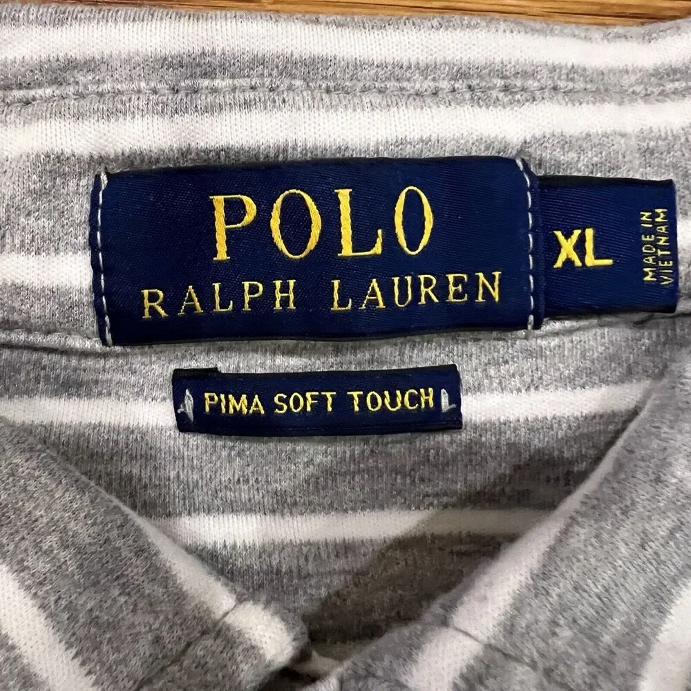 Polo Ralph Lauren Shirt‎ Mens Size XLGray Stripe Classic Fit Polo Pima Cotton